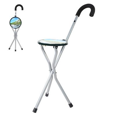 Folding Walking Stick Seat, Hold 198lbs Folding Cane with Seat, Portable and Multi-Functional Iron Crutch Walking Cane with Seat, Anti-Slip Travel Tripod Chair for Seniors and Travelers