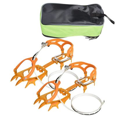 14 Teeth Ice Crampons with Anti Slip Spikes, Non Slip Shoe Grips, Durable Cleats for Outdoor Snow Hiking and Climbing, Secure Spike Shoe Attachment((43.5 Yards Orange))