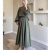 Dressnu Women's skirt set lantern sleeve two-piece floral loose Green S view 4