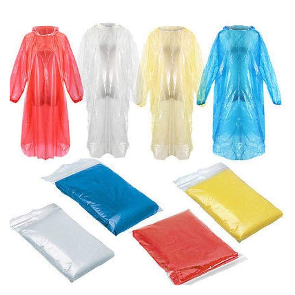 10 PCS Rain Ponchos For Adults,Clear Thick Disposable Raincoat Waterproof With Hood And Elastic Sleeves For Men And Women (Random color)