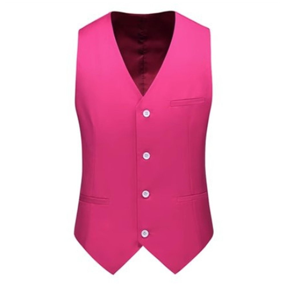 JEsilunmaMY Men's Solid Color Slim Suit Vest Single-Breasted Sleeveless Tuxedo Jacket Business Formal Dress Waistcoat Vest (Rose Red,Large)