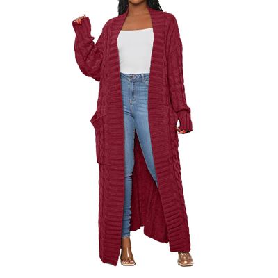 Maiyifu-GJ Womens Long Cardigan Sweater Long Sleeve Open Front Cable Knit Outwear Fall Fashion Knitted Jacket Coats (Red,XX-Large)