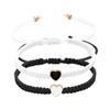 COLORFUL BLING 2Pcs Love Heart Bracelet Adjustable Thread String Protection Long Distance Matching Bracelet for His and Her Couples Friendships Relationship Jewelry-black white view 2