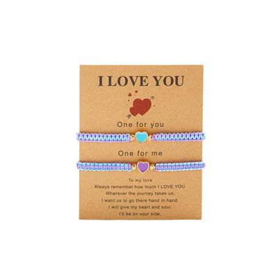 COLORFUL BLING 2Pcs Love Heart Bracelet Adjustable Thread String Protection Long Distance Matching Bracelet for His and Her Couples Friendships Relationship Jewelry-blue purple