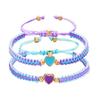 COLORFUL BLING 2Pcs Love Heart Bracelet Adjustable Thread String Protection Long Distance Matching Bracelet for His and Her Couples Friendships Relationship Jewelry-blue purple view 2