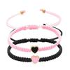 COLORFUL BLING 2Pcs Love Heart Bracelet Adjustable Thread String Protection Long Distance Matching Bracelet for His and Her Couples Friendships Relationship Jewelry-pink black view 2