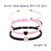 COLORFUL BLING 2Pcs Love Heart Bracelet Adjustable Thread String Protection Long Distance Matching Bracelet for His and Her Couples Friendships Relationship Jewelry-pink black view 3