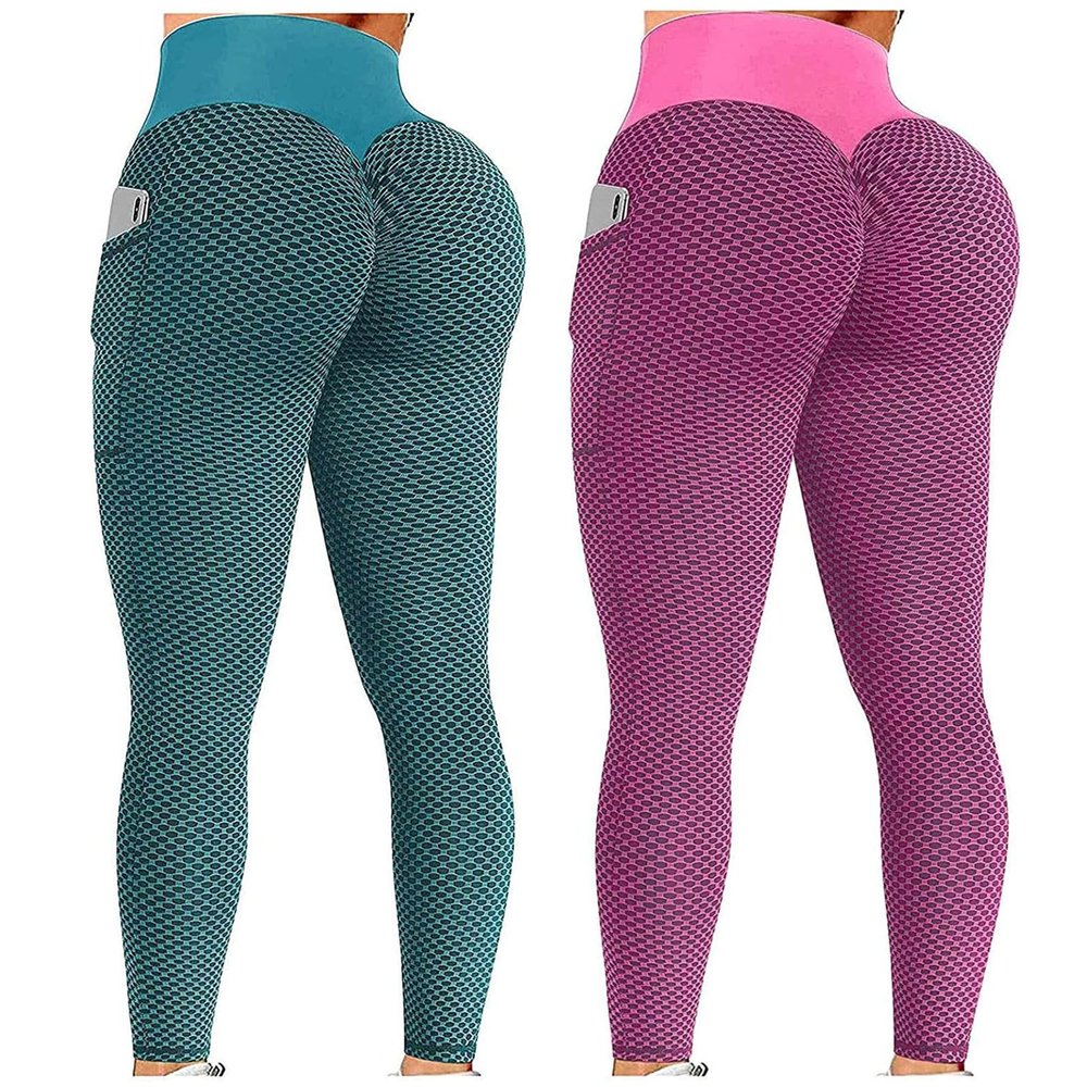 2PCS Gym Leggings for Women High Waist Butt Scrunch Leggings for Women Butt Lift High Waisted Tummy Control No See-Through Yoga Pants Workout Running Leggings Scrunch Butt Seamless Gym Booty Tights
