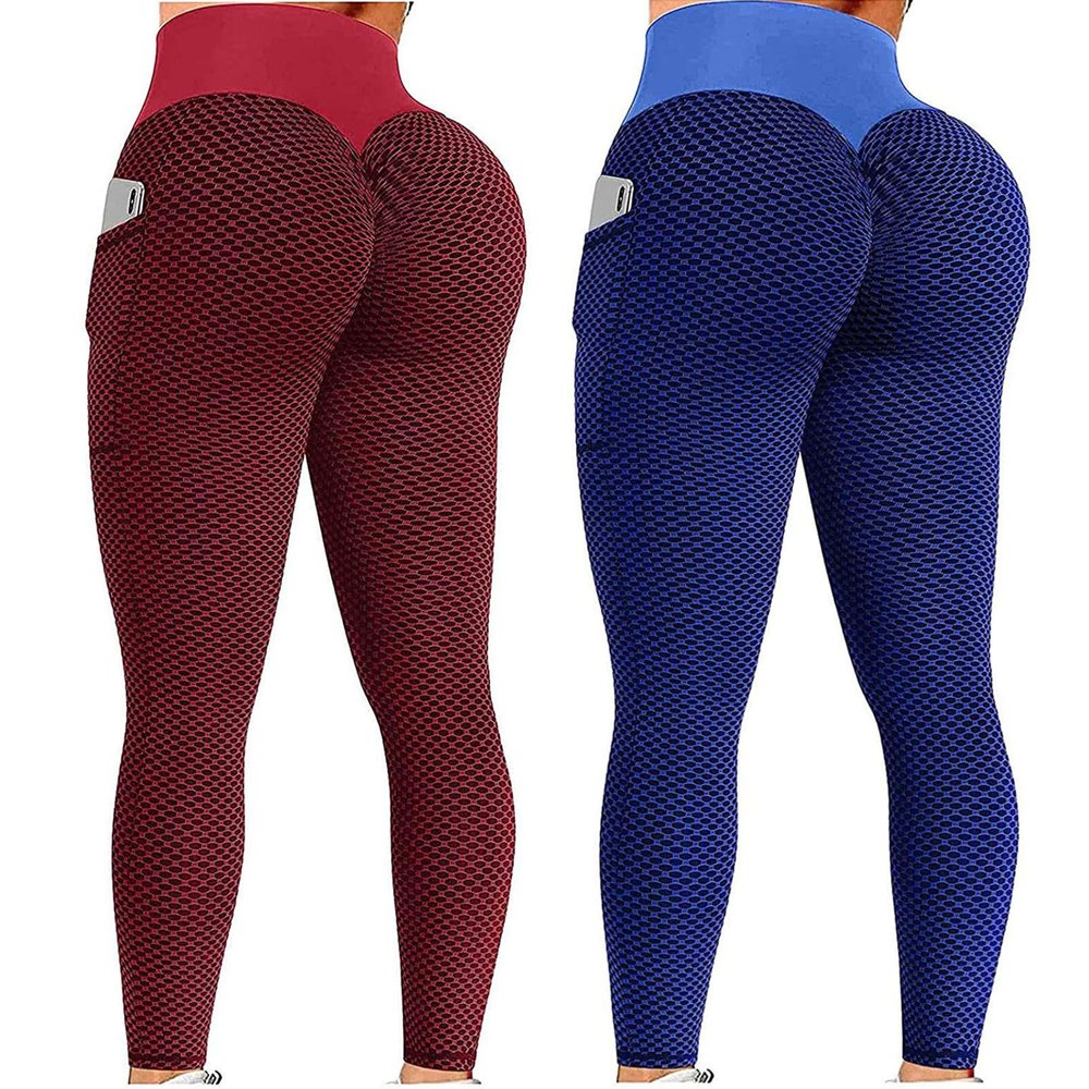 2PCS Yoga Pants Plus Size for Women Tall Women Seamless Leggings High Waist Workout Gym Yoga Pants Tummy Control Scrunch Butt Lifting Booty Compression Tights X-Blue