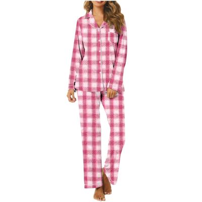 Womens 2 Piece Pajamas Sets Casual Sleepwear Long Sleeve Button Down Shirts Pants Nightwear Loungewear Pjs Lounge Sets
