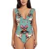Drtgeds Yorkie Floral Print Women's One Piece Swimsuits High Waisted Bathing Ruffled Flounce Suit view 1