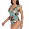 Drtgeds Yorkie Floral Print Women's One Piece Swimsuits High Waisted Bathing Ruffled Flounce Suit view 2