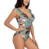 Drtgeds Yorkie Floral Print Women's One Piece Swimsuits High Waisted Bathing Ruffled Flounce Suit view 3