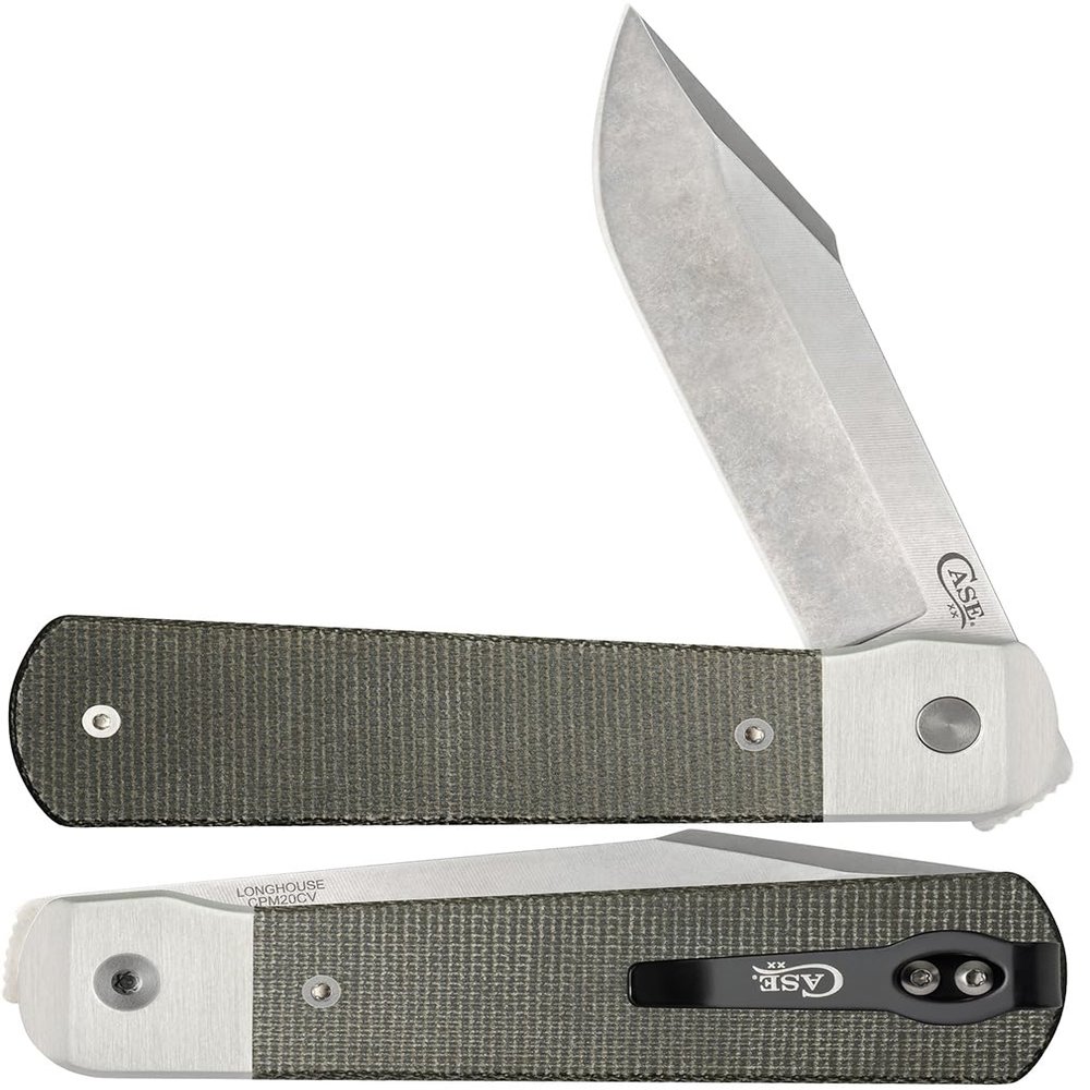 Case XX WR Pocket Knife, LONGHOUSE - SMOOTH OD GREEN CANVAS MICARTA ItemNumber 50911 - (LONGHOUSE CPM20CV) Length Closed: 4 Inches