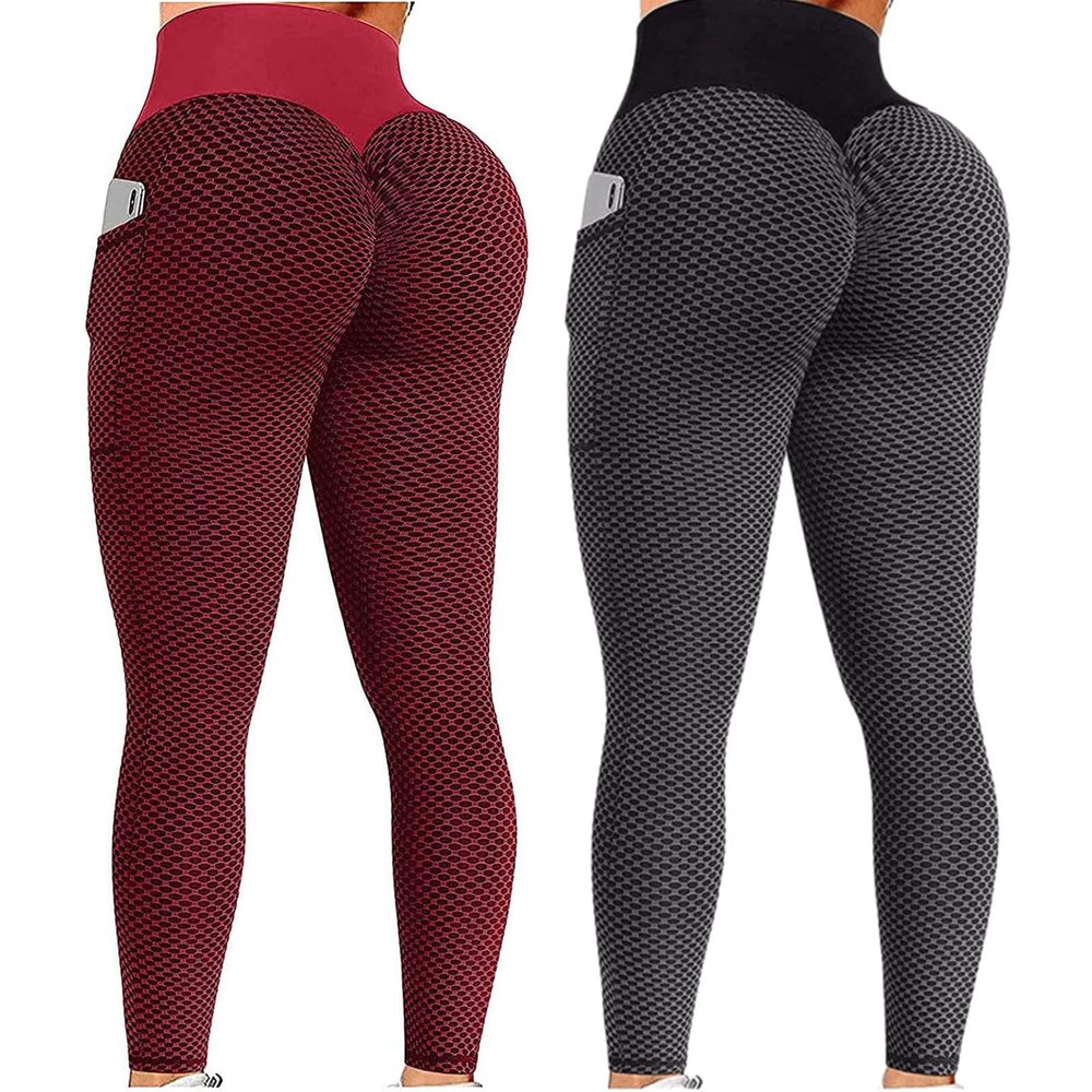 2PCS Butt Lifting Leggings Plus Size Tummy Control Women Seamless Yoga Athletic Pants Workout High Waist Running Tummy Control Sports Scrunch Butt Lifting Booty Leggings X-Black