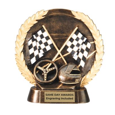 Same Day Awards High Relief Racing Trophy Laurel Wreath - Custom Engraved Award for Motorsports Auto Racing Track Day Champions Drivers Winners and Championship Recognition