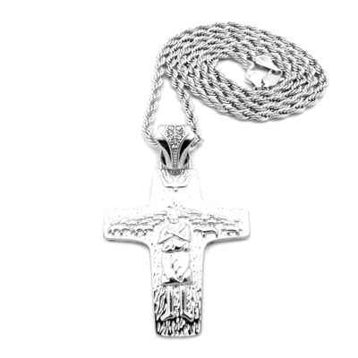 Fashion 21 Catholic Pope Francis Cross Pendant 24" Box, Cuban, Rope Chain Necklace (Silver/Rope Chain)