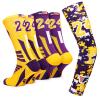 Forever Fanatics Basketball Socks For Men & Boys Crew Socks With Basketball Arm Sleeve - Made in USA (N 24 Yellow Purple, 11-18 Years) view 1