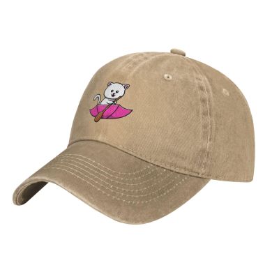 Naughty Cat on Umbrella Baseball Cap for Men Women Hats Adjustable Vintage Cowboy Hat Natural