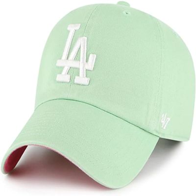 47 Los Angeles Dodgers Primary Logo Ballpark Clean Up Dad Hat Baseball Cap - Hemlock Green Pink