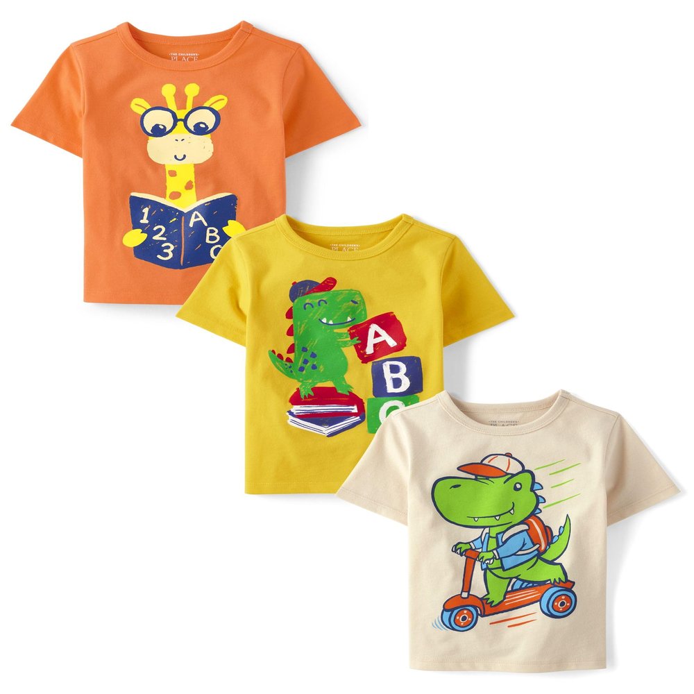 The Children's Place Baby Boy's and Toddler Days Short Sleeve Graphic T-Shirts,Multipacks, School ABC 3-Pack