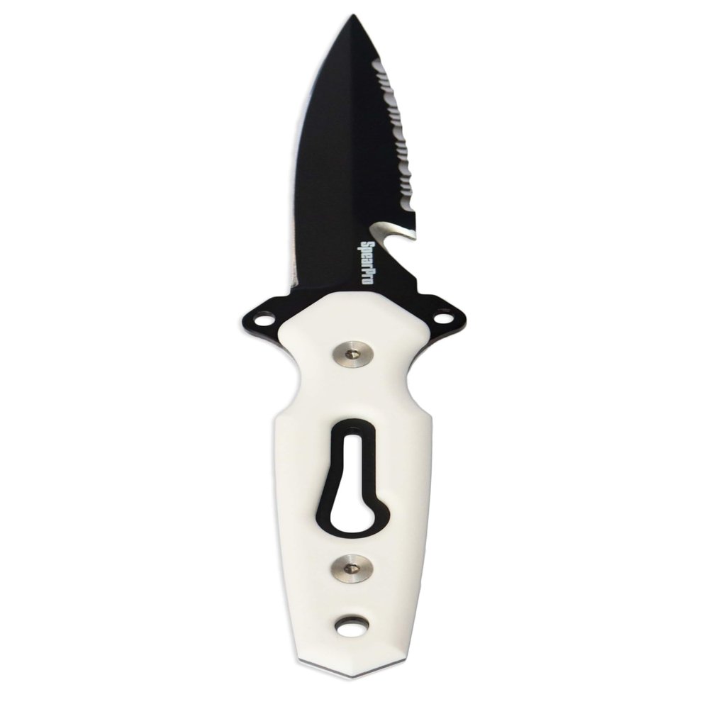 SpearPro Ranger Dagger Knife - Teflon Coated Stainless Steel 3.5" - Mount on Weight belt or Leg - Spearfishing, Hunting, Scuba Diving, Snorkeling, Hunting, Camping, Kitchen Knife (Cream White)
