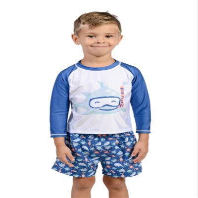 INGEAR Boys' Sun Shirt Rash Guard and Swim Shorts Combo Sun Protective Clothing Set Bathing Suit Set for Boys (US, Numeric, 4, Scuba TIME)