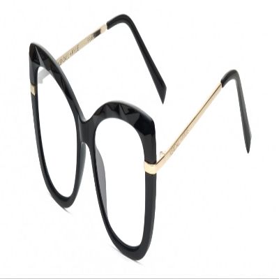 Calabria K+K FRANNIE Cateye Eyeglass Frame Black Gold Women Clear Demo Lens No Magnification Power Glasses Trendy Eyeglasses, Medium