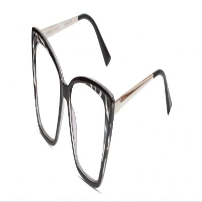 Calabria K+K CHARLOTTE Cat-Eye Eyeglass Frame Marble Black Crystal Silver Women Clear Demo Lens No Magnification Eye Glasses