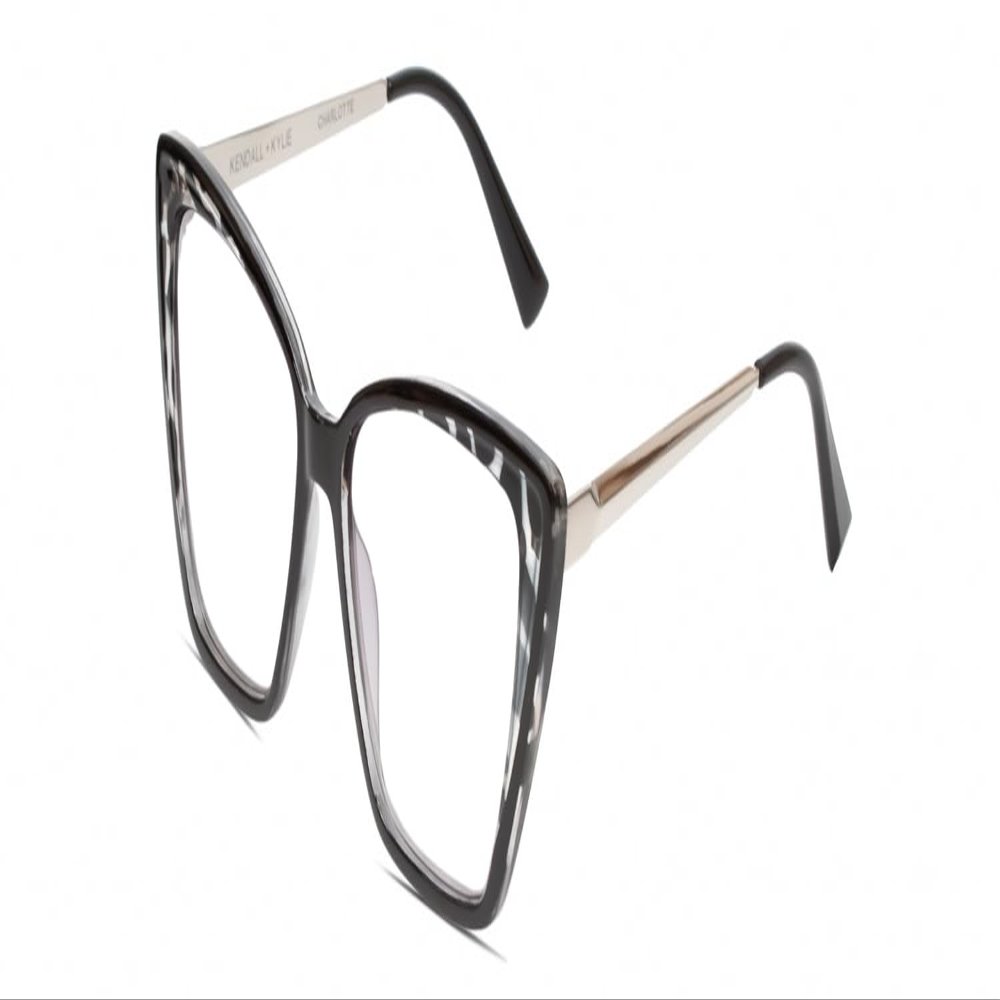 Calabria K+K CHARLOTTE Cat-Eye Eyeglass Frame Marble Black Crystal Silver Women Clear Demo Lens No Magnification Eye Glasses