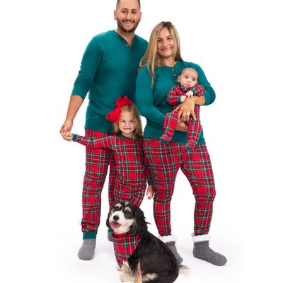HonestBaby Family Matching Holiday Pajamas Organic Cotton for Men, Women, Kids, Toddlers, Baby Boys, Girls, Unisex Pets, Royal Stewart, X-Small