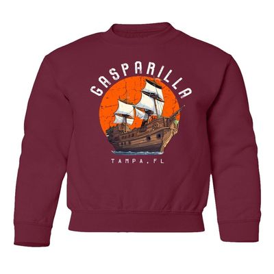 superhotapparel Gasparilla 2024 Tampa Florida Pirate Ship Logo Youth Crewneck Sweatshirt (Maroon, Youth X-Large)