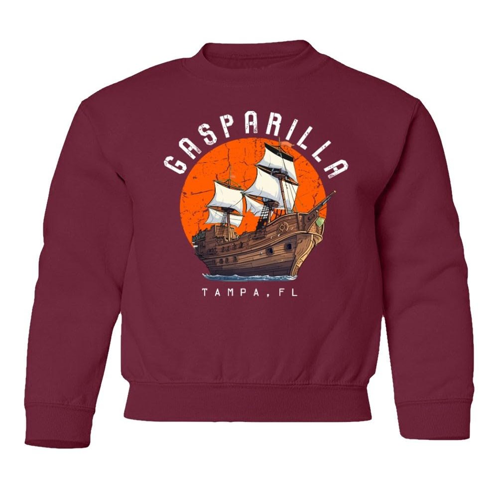 superhotapparel Gasparilla 2024 Tampa Florida Pirate Ship Logo Youth Crewneck Sweatshirt (Maroon, Youth X-Large)
