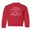 superhotapparel Work Like A Captain Play Like A Pirate Funny Logo Youth Crewneck Sweatshirt (Red, Youth Large) view 1