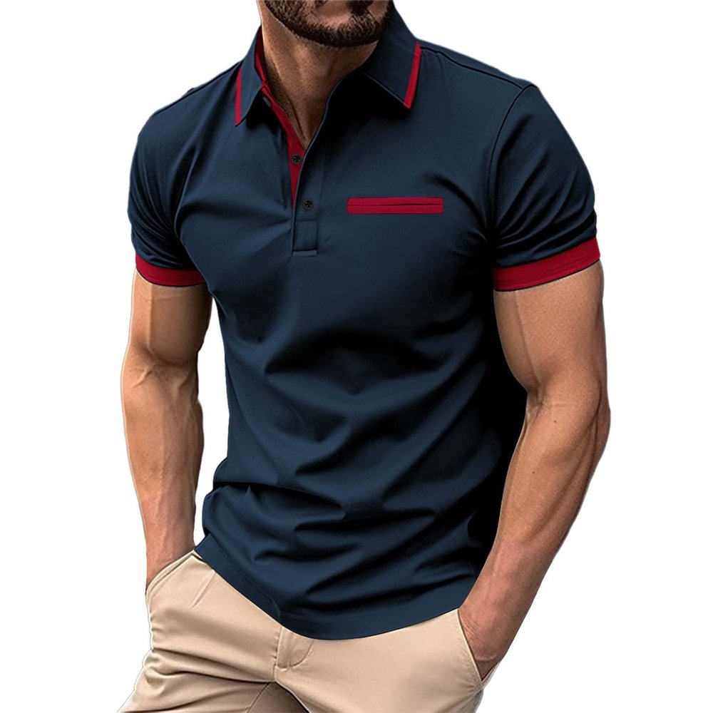 Men's Polo T Shirt Slim Fit Performance Short Sleeve Casual Shirts Solid Gym Workout Tees Summer Cotton Golf Sports Tops Navy