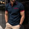Men's Polo T Shirt Slim Fit Performance Short Sleeve Casual Shirts Solid Gym Workout Tees Summer Cotton Golf Sports Tops Navy view 2