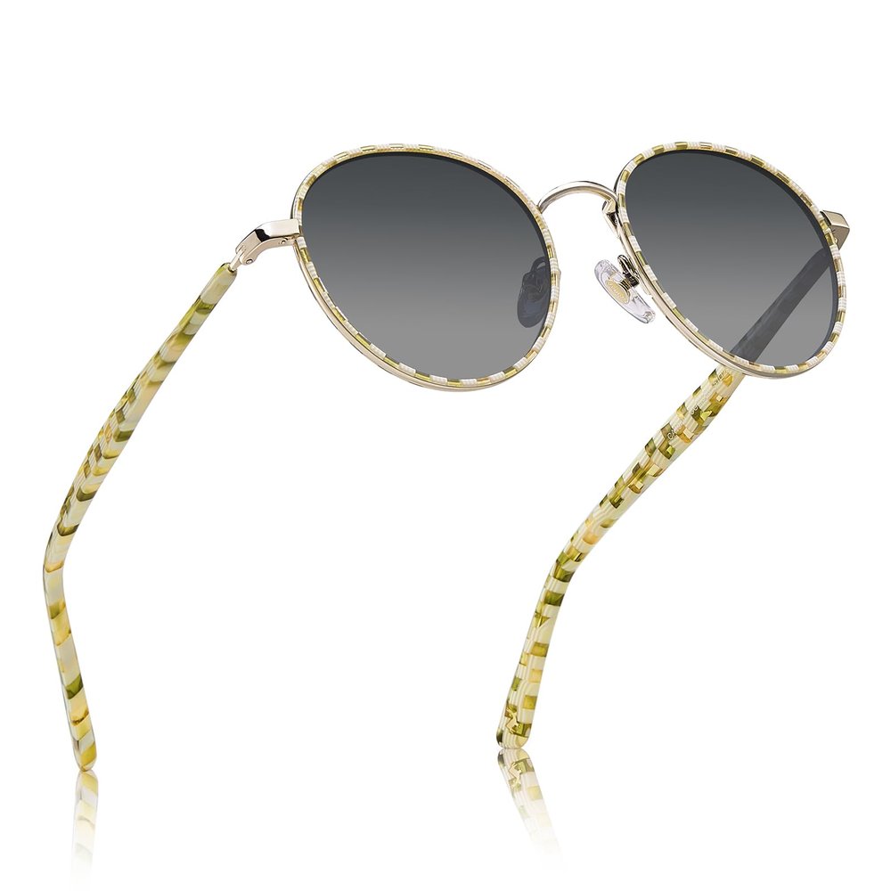 CARFIA Retro Round Polarized Sunglasses for Women UV Protection Acetate Arms Metal Frame Driving Glasses