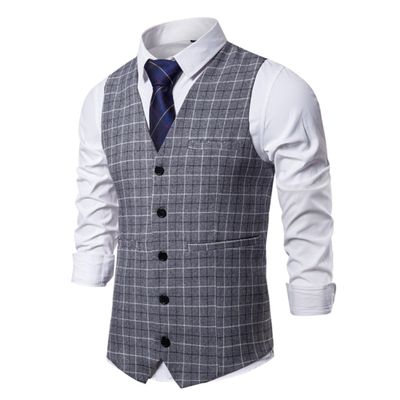 JEsilunmaMY Stylish Plaid Suit Vest for Men Single-Breasted Slim Fit Tuxedo Vest Formal Dress Waistcoat for Wedding Groomsmen (Grey,Small)