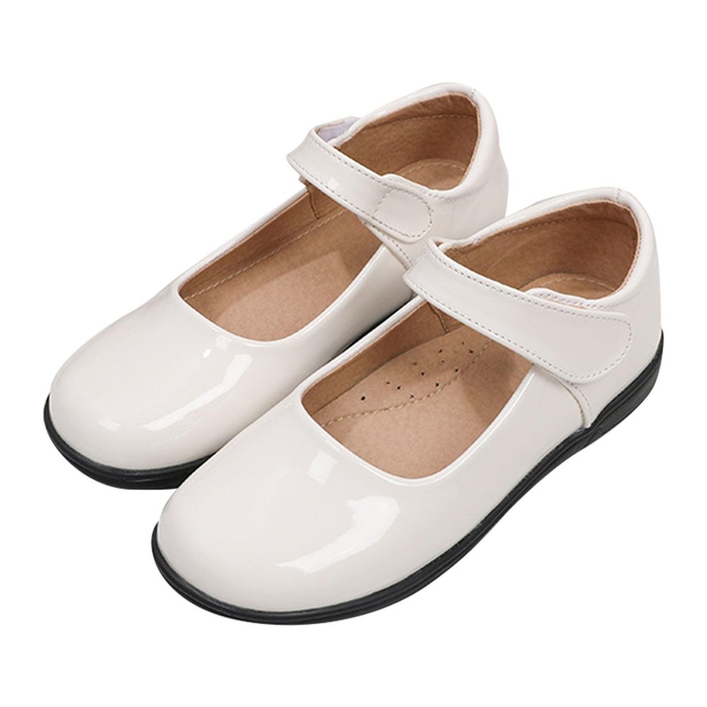 Kids Girls' Leather Shoes Spring/Autumn Solid Color Flat Bottomed Low Top Single Shoe Party (White, 12 Little Child)