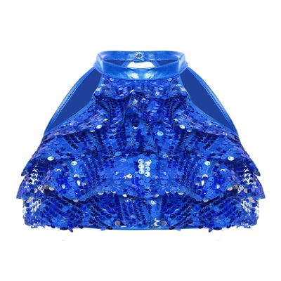 Jowowha Girls Sparkle Sequin Cropped Top Halter Dance Tops for Kids Stage Performance Hip Hop Street Dancing Royal Blue 4 Years