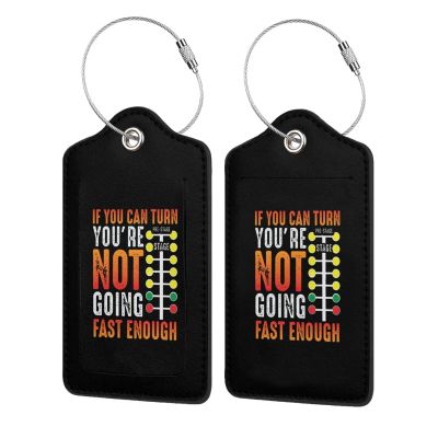 Dragster Saying Race car Driver Skill Leather Baggage Bag Luggage Tags with Stainless Steel Loop and Privacy Cover