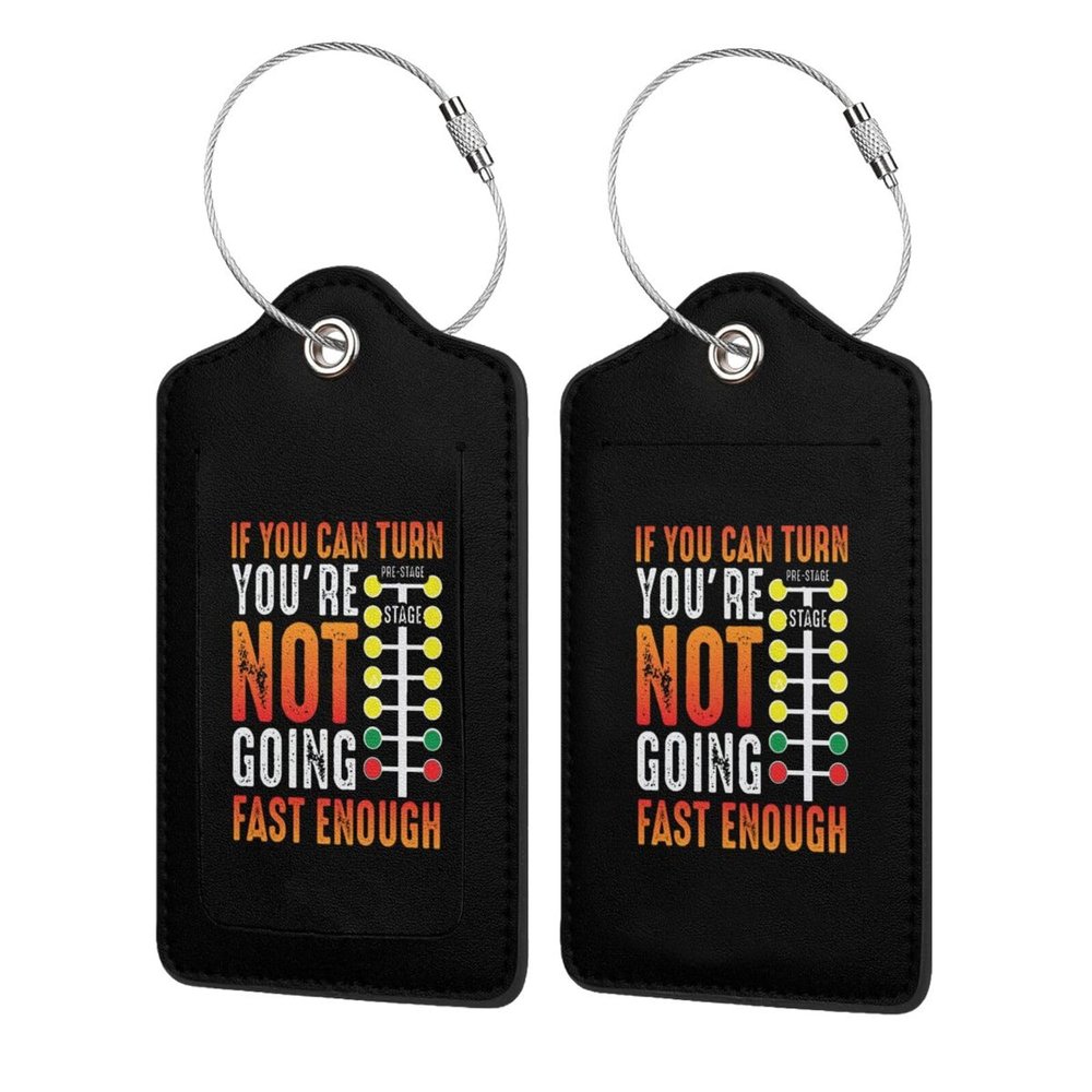 Dragster Saying Race car Driver Skill Leather Baggage Bag Luggage Tags with Stainless Steel Loop and Privacy Cover