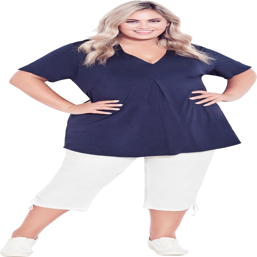 Avenue Women's Plus Size Cotton Cinch Capri, 18 White