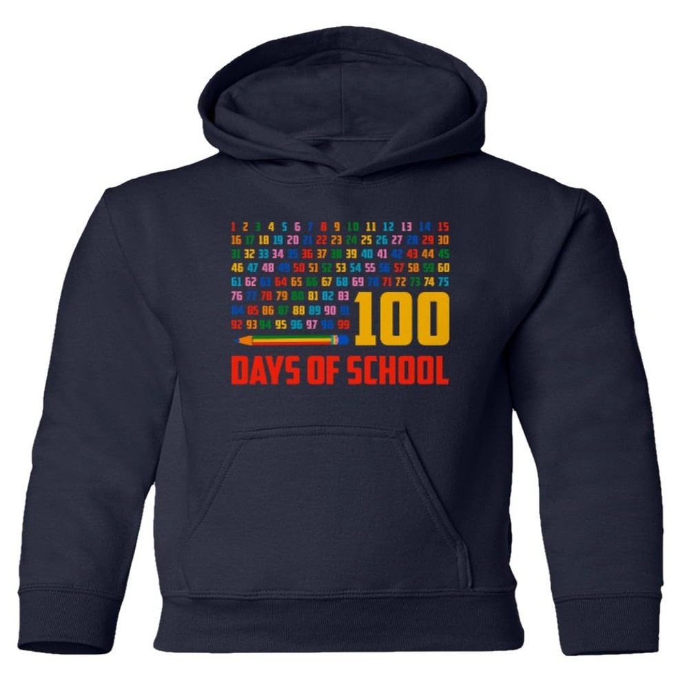 superhotapparel 100 Days Of School Teacher Student Funny Gift Youth Crewneck Sweatshirt (Navy, Youth Small)