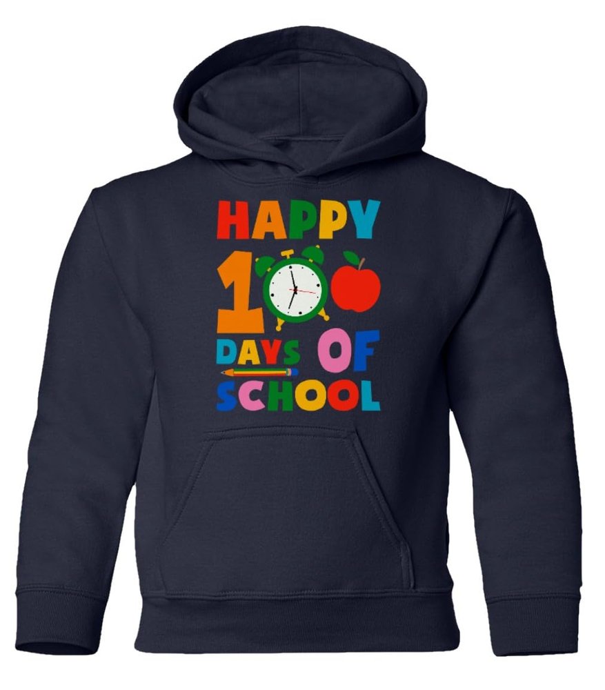 superhotapparel Happy 100 Days Of School Teacher Student Funny Gift Youth Crewneck Sweatshirt (Navy, Youth Small)