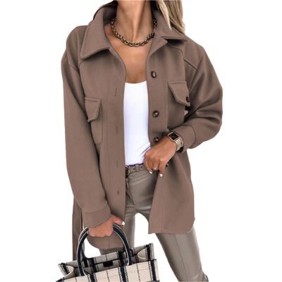 Maiyifu-GJ Women's Casual Trench Coat Wool Blend Coats Jackets Lapel Single Breasted Overcoats Mid Length Outerwear (Coffee,XX-Large)