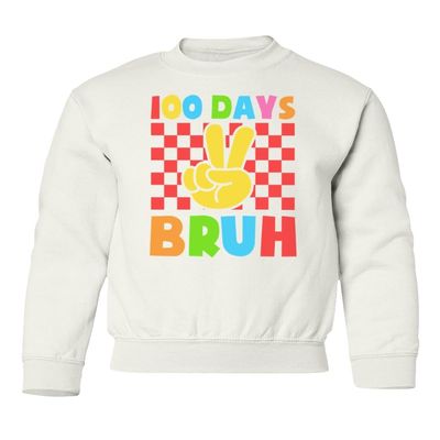 superhotapparel 100 Days Of School Bruh Teacher Student Funny Gift Youth Crewneck Sweatshirt (White, Youth X-Large)