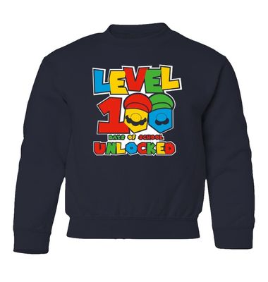 superhotapparel Level 100 Days Of School Unlocked Teacher Student Youth Crewneck Sweatshirt (Navy, Youth Small)