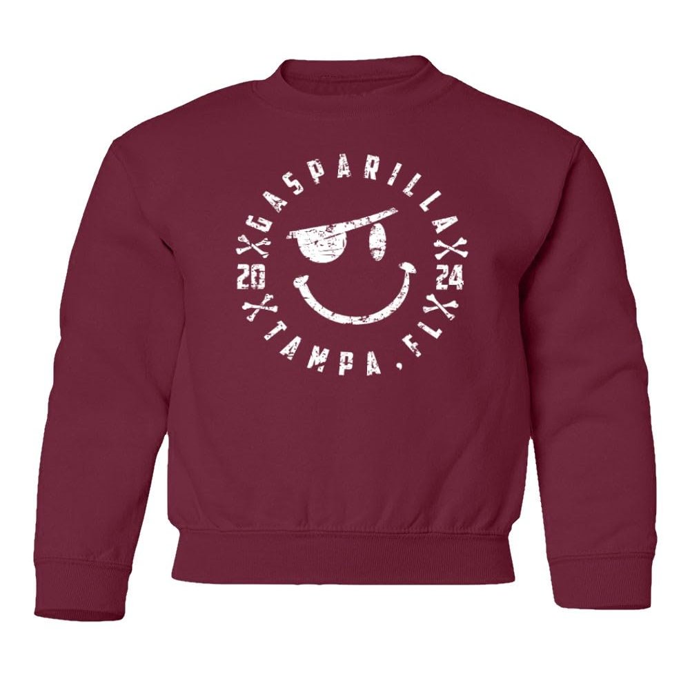 superhotapparel Gasparilla 2024 Tampa Florida Pirate Funny Logo Youth Crewneck Sweatshirt (Maroon, Youth Large)