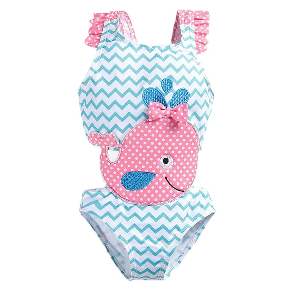 Baby Girl Swimsuit Cute Cartoon Bathing Suit Ruffles Swimwear Summer Beach Bathing Suit (Light Blue, 4-5 Years)